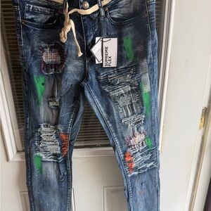 Rue21 Blue Skinny Jeans with Colorful Accents